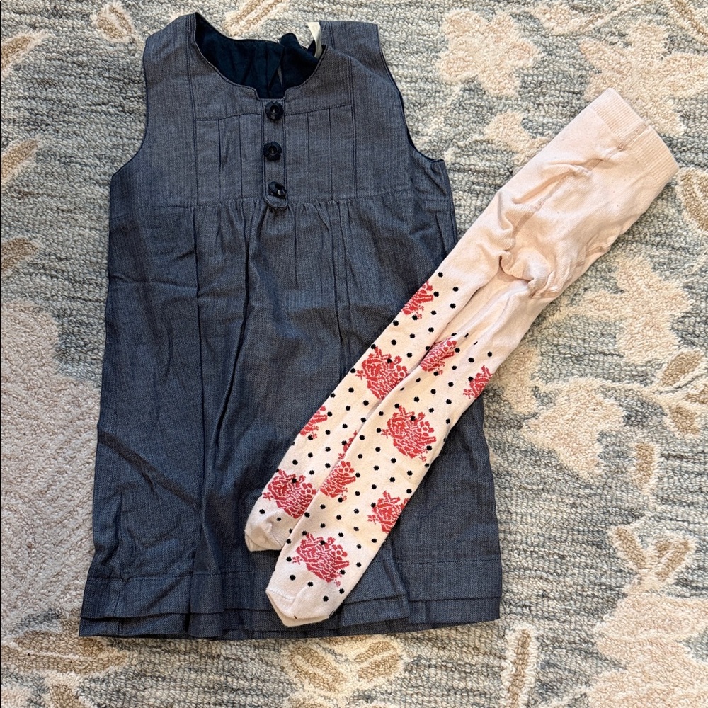 Matilda Jane Blue Dress with Cream and Red Tights